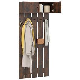 Costway - Wall Mounted Entryway Wall Coat Rack with 5 Double Hooks & 2-Door Cabinet Hallway - Brown