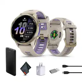 Garmin - Forerunner 970 Running Smartwatch, Soft Gold Titanium and French Gray/Translucent Indigo Band Bundle - Gray - (2025)