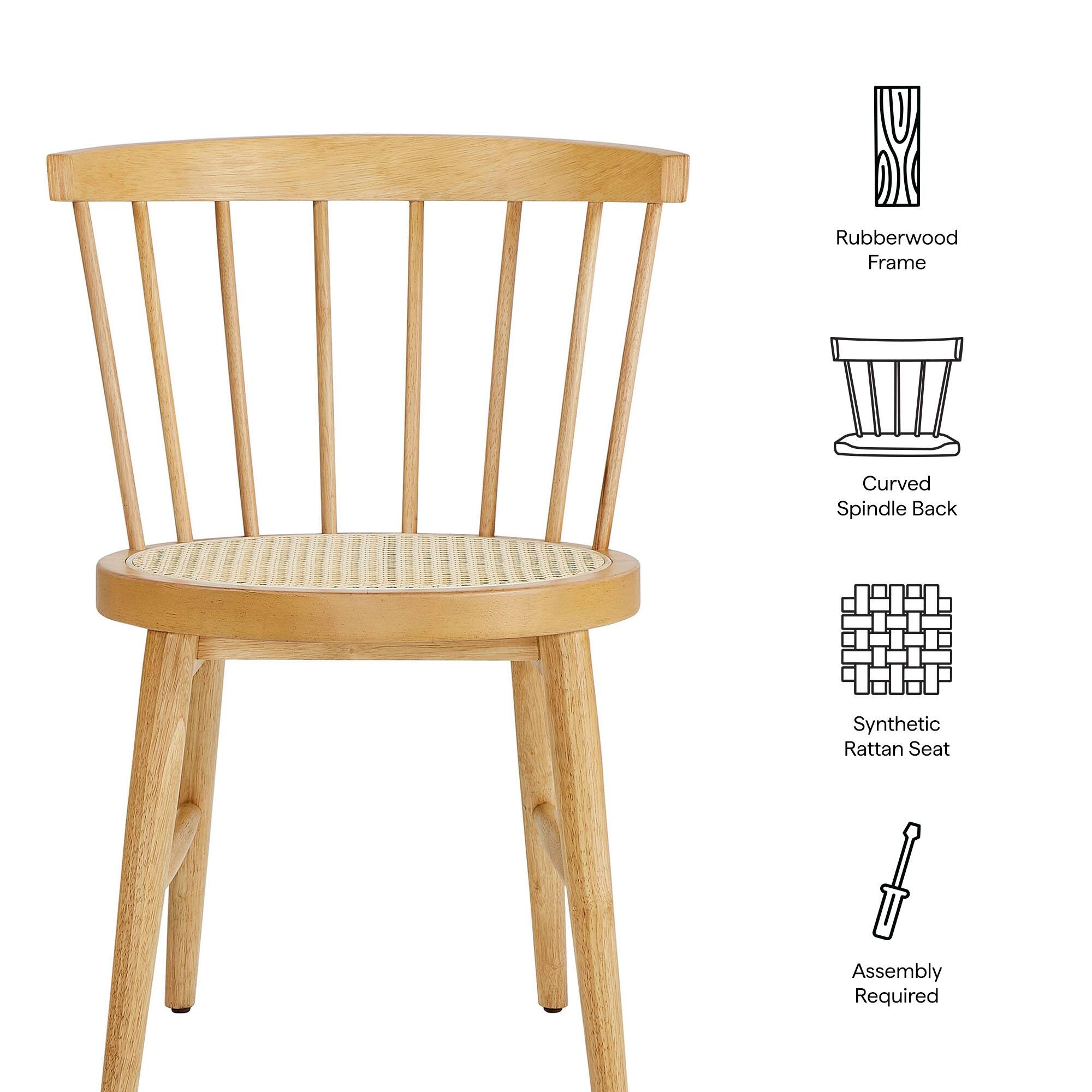 Rubberwood Frame  
Curved Spindle Back  
Synthetic Rattan Seat  
Assembly Required