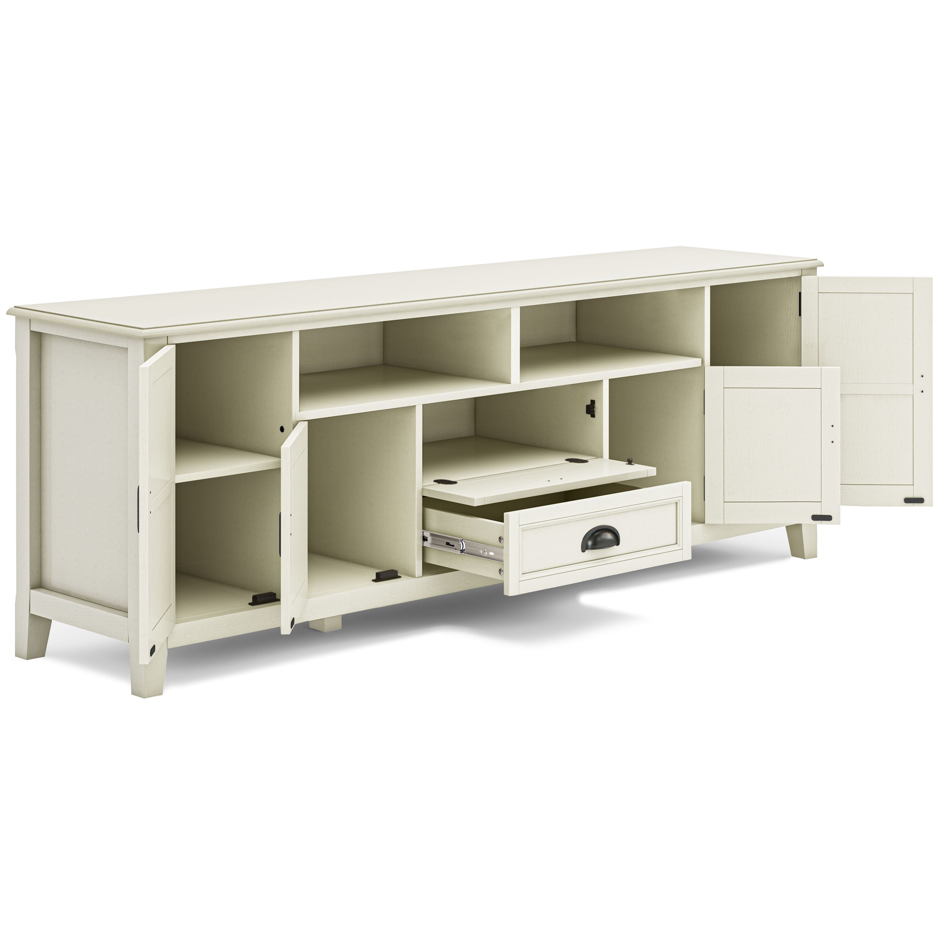 Alt View 4. Simpli Home - Burlington SOLID WOOD 72 inch TV Media Stand in Antique White For TVs up to 80 inches - Antique White.