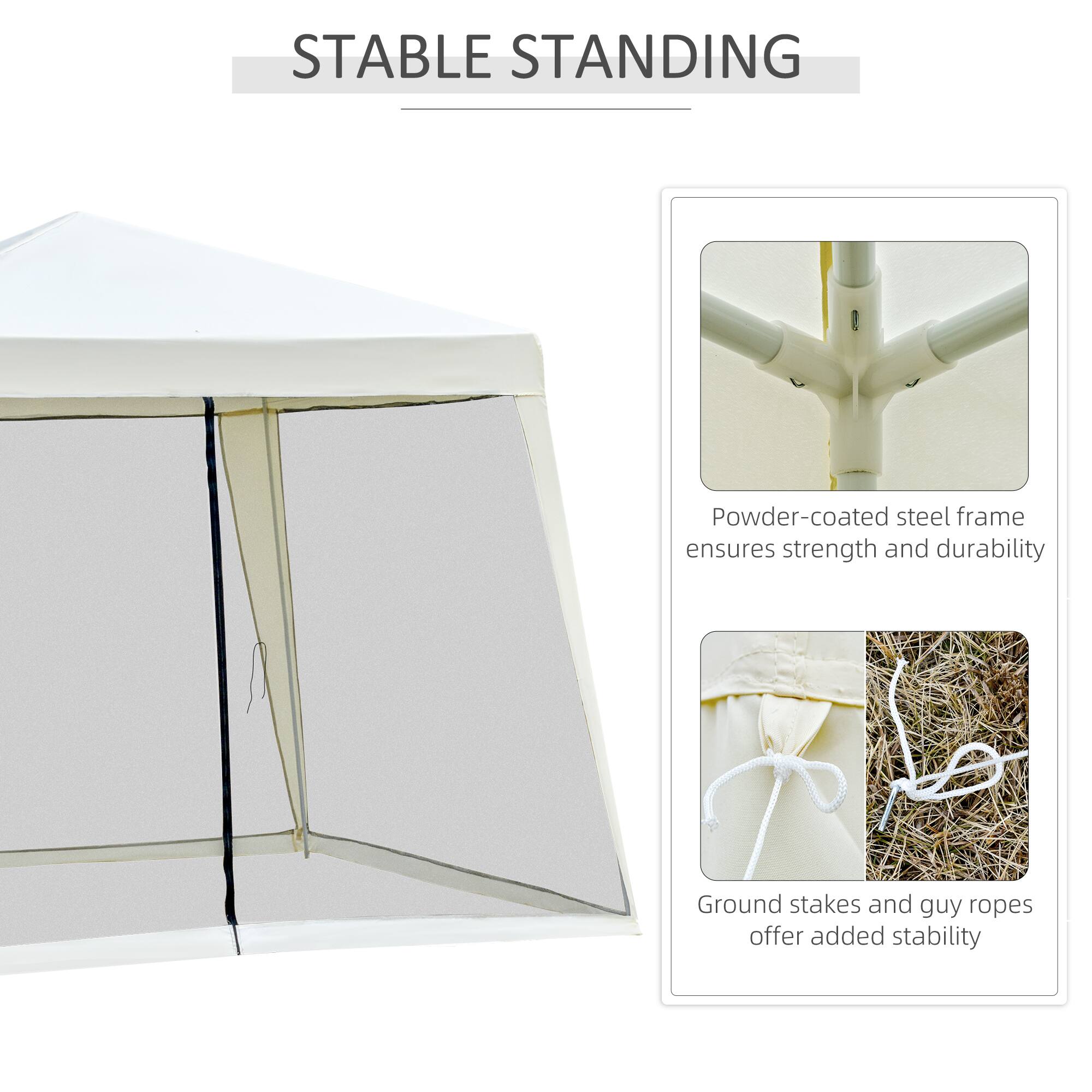 STABLE STANDING

Powder-coated steel frame ensures strength and durability

Ground stakes and guy ropes offer added stability