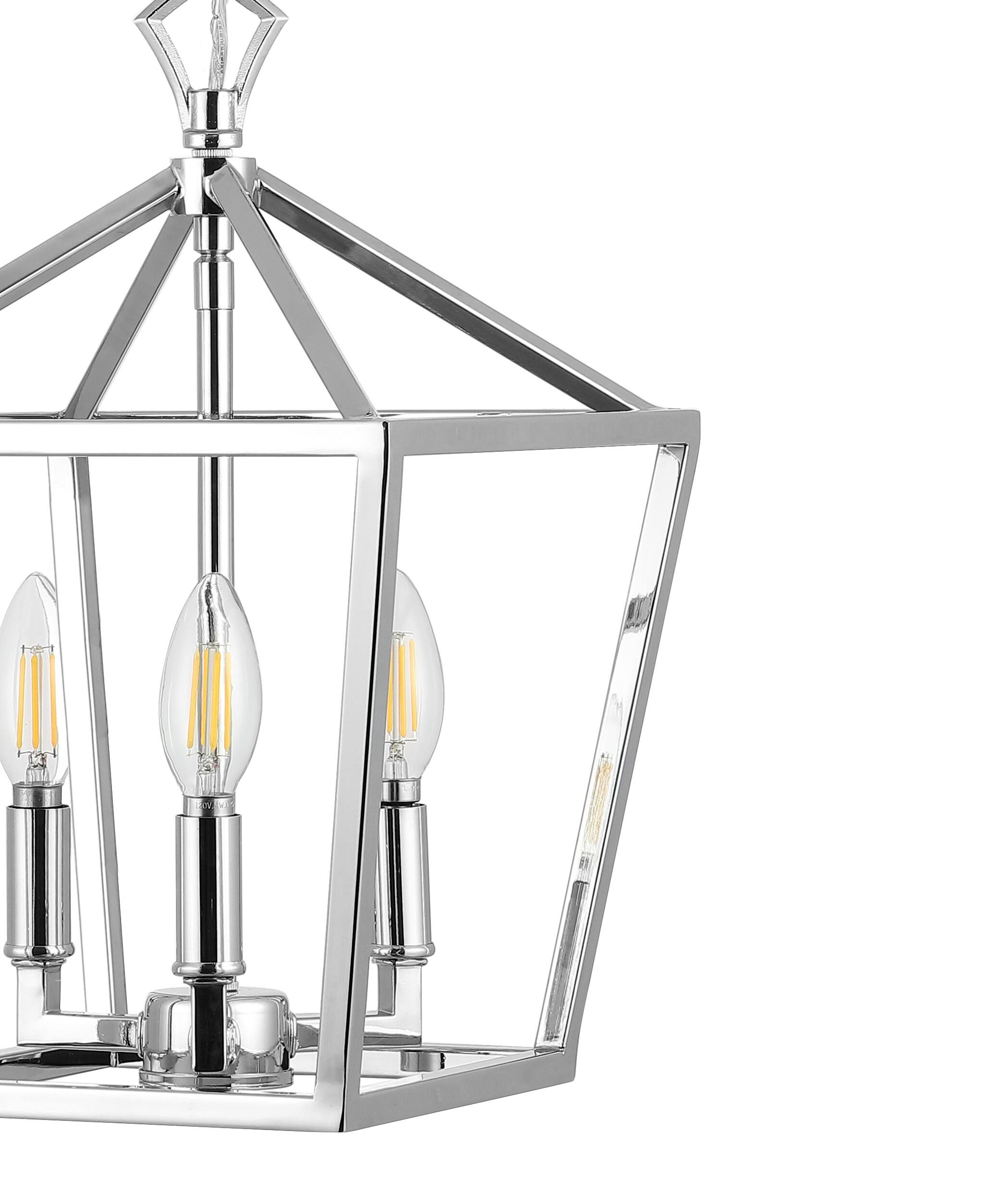 Alt View 3. Jonathan Y - Ojai 10" 3-Light Iron Classic Modern Pagoda LED Pendant Lantern, Chrome - Chrome.