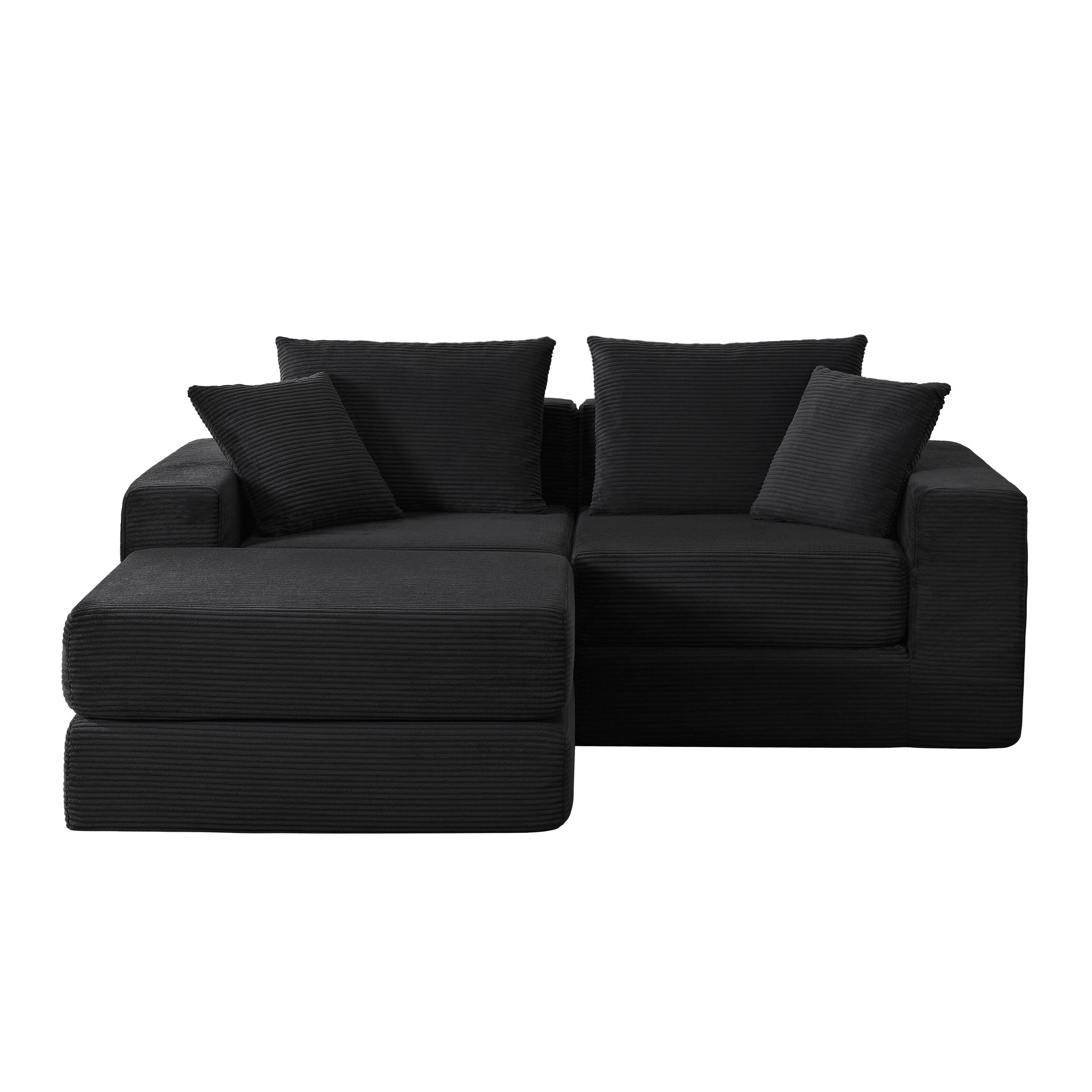 Alt View 3. Loheer - Loheer Modular Sectional Sofa Deep Seat Cloud Couch L-Shape Chaise Sleeper - Black.