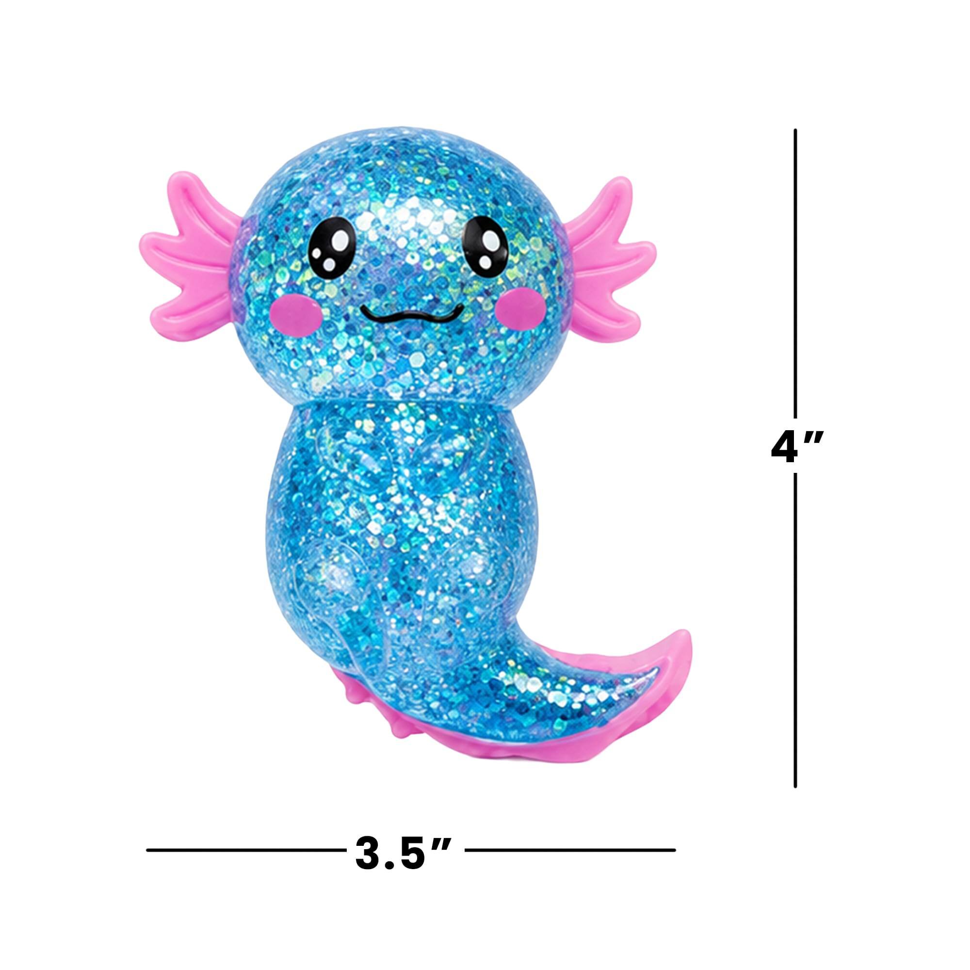 Alt View 1. Puka Creations - Glitter Axolotl 4-Inch Squishy Stress Reliever | Blue - Blue.
