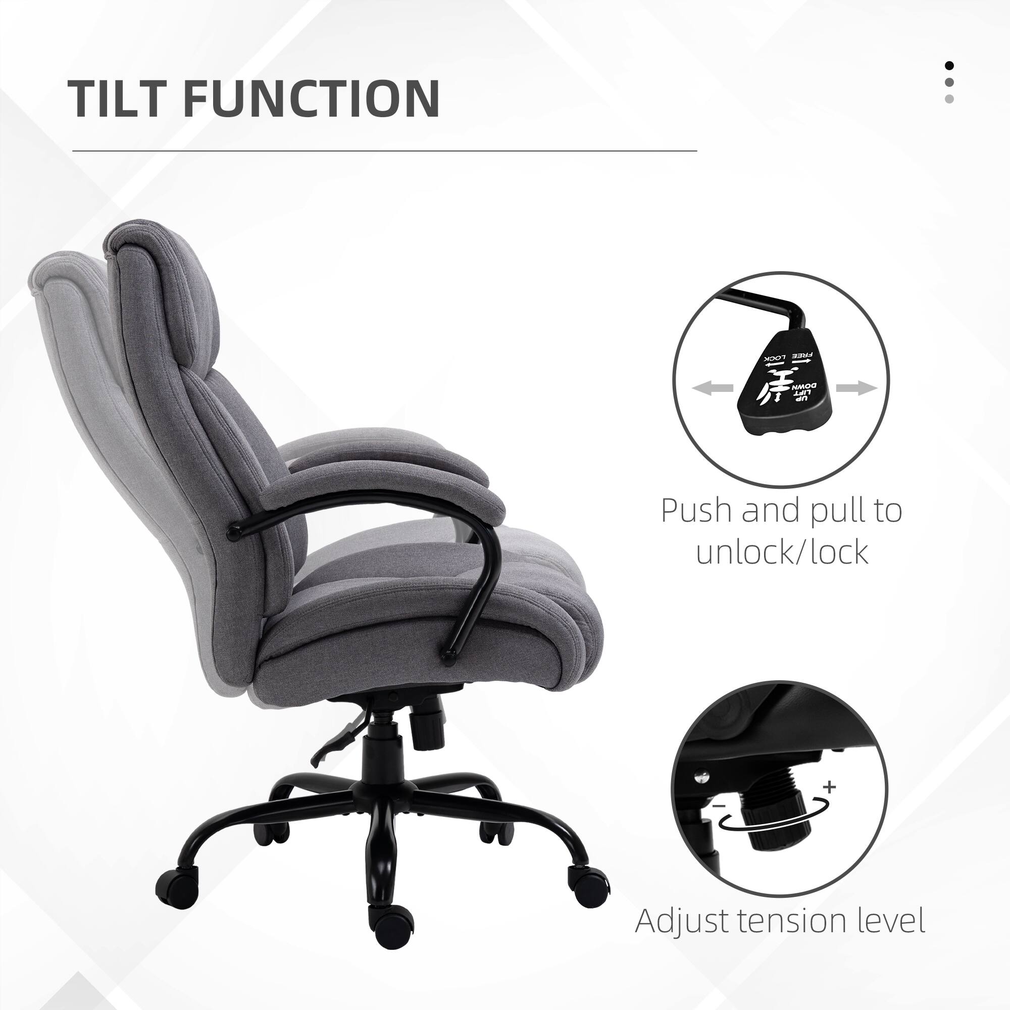 TILT FUNCTION

Push and pull to unlock/lock

Adjust tension level