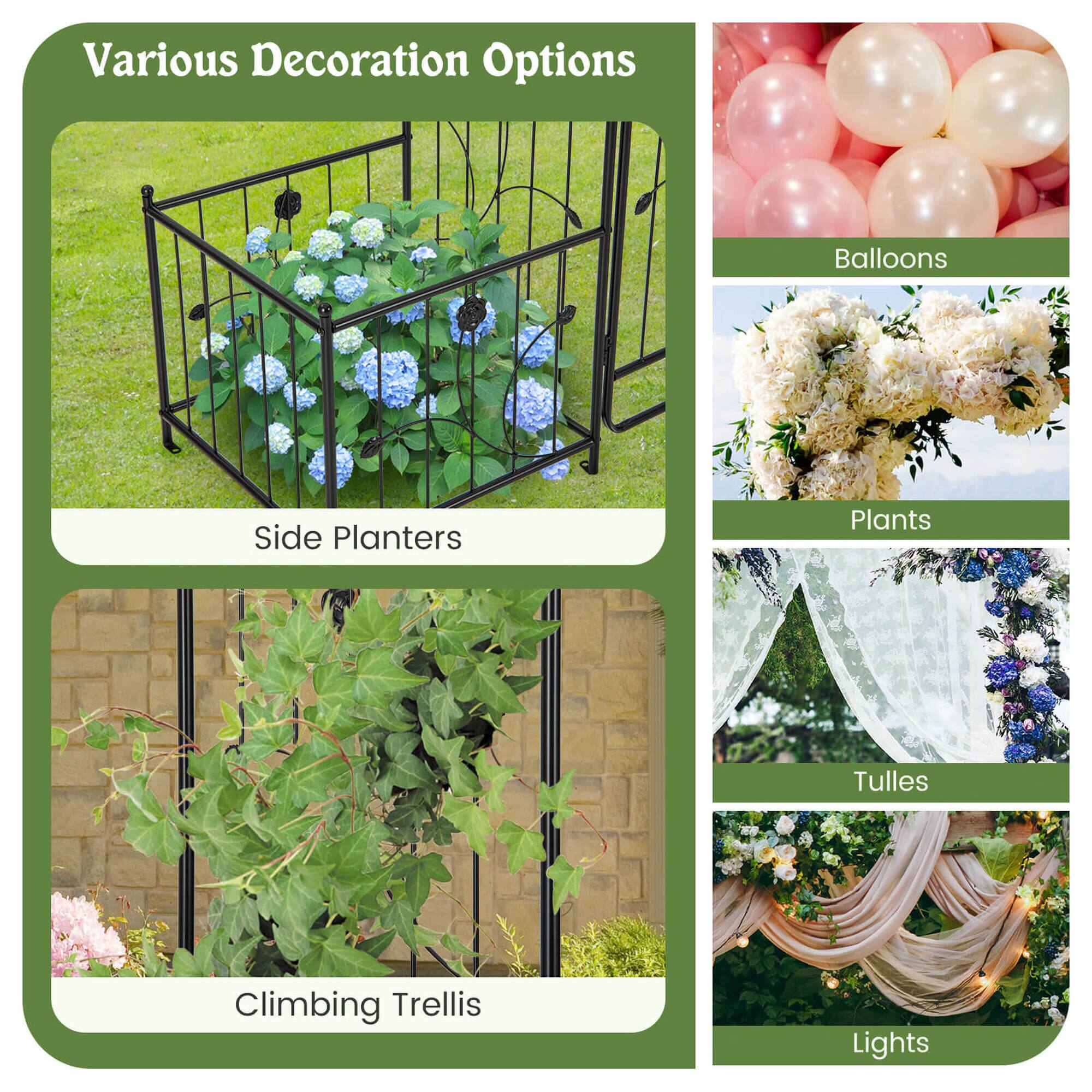 Various Decoration Options: Balloons, Side Planters, Plants, Tulles, Climbing Trellis, Lights