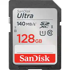 SanDisk Ultra
140 MB/s
SDXC I
U1 V10
128 GB
SanDisk