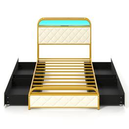 Kadyn - Platform Bed Frame Bedroom Bed FrameTwinFullQueen Size Bed Frame with LED Lights and Charging Station GoldTwin Size - Golden-Twin