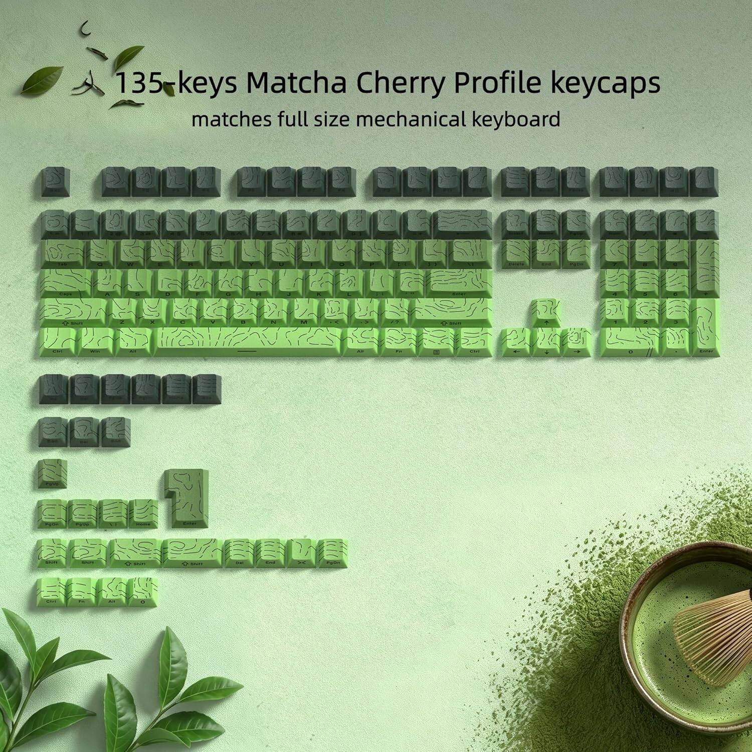 135-keys Matcha Cherry Profile keycaps matches full size mechanical keyboard