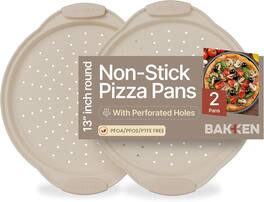 Bakken- Swiss - Bakken 2-Pack Round Perforated Pizza Pans – Non-Stick Marble Coating, Silicone Handles, Durable & Dishwasher Safe - White