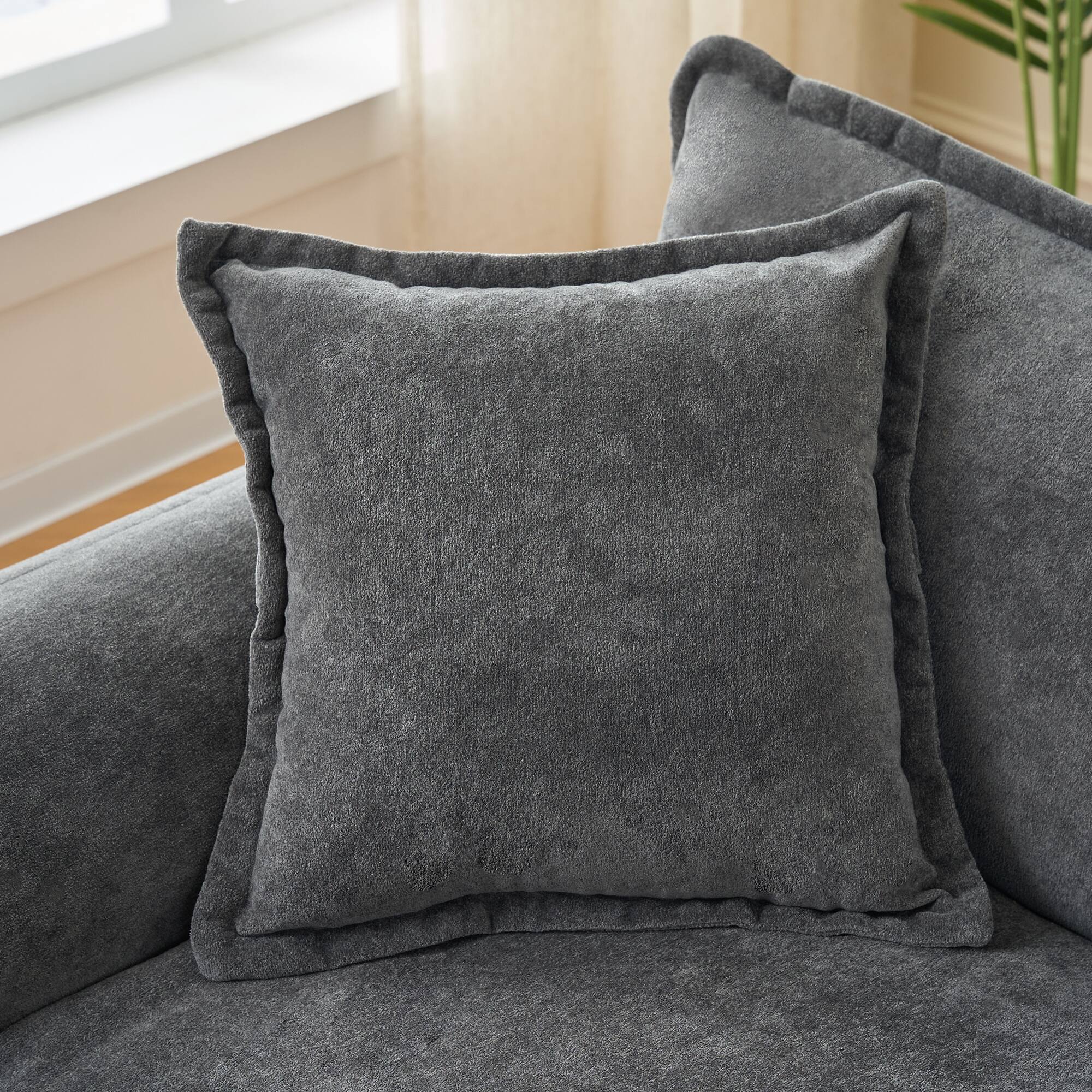 Back. Anysun - Oversized 41.7" Chenille Armchair with Pillow - Modern Modular Deep-Seat Reading Chair for Living Room or Bedroom - Gray.