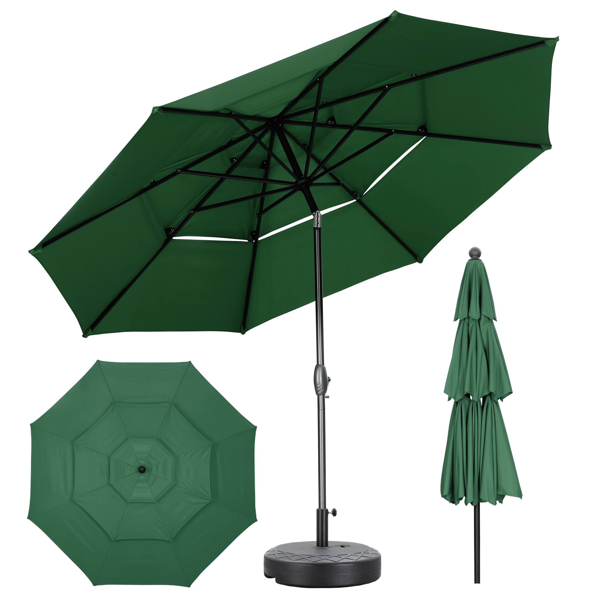 Ainfox - 10 FT Outdoor Patio Umbrella with Base 3 Tiers Adjustable Umbrella with Crank & Tilt for Patio Backyard Poolside - Green