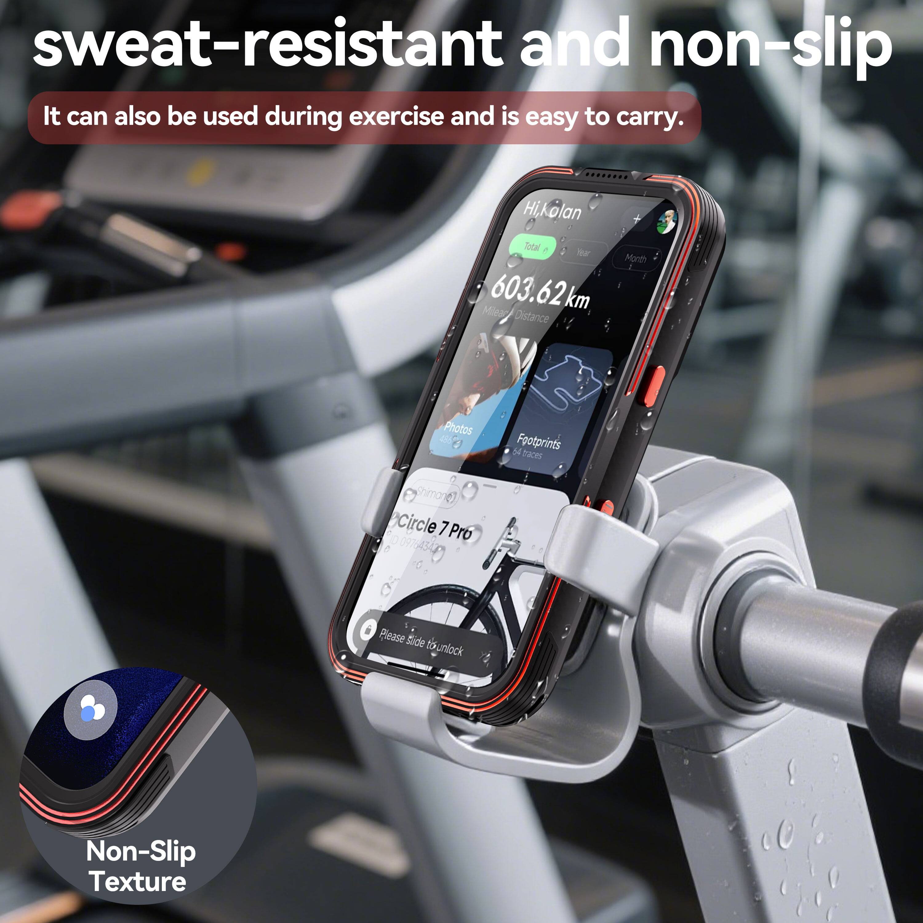 sweat-resistant and non-slip  
It can also be used during exercise and is easy to carry.  

Hi, kolan  
Total 2  
Your Month: 603.62 km  
Mileage Distance  
Photos 47  
Footprints 54  
Shima Circle 7Pro  
7 to 097-4343  
Please Side et tkunlock  
Non-Slip Texture