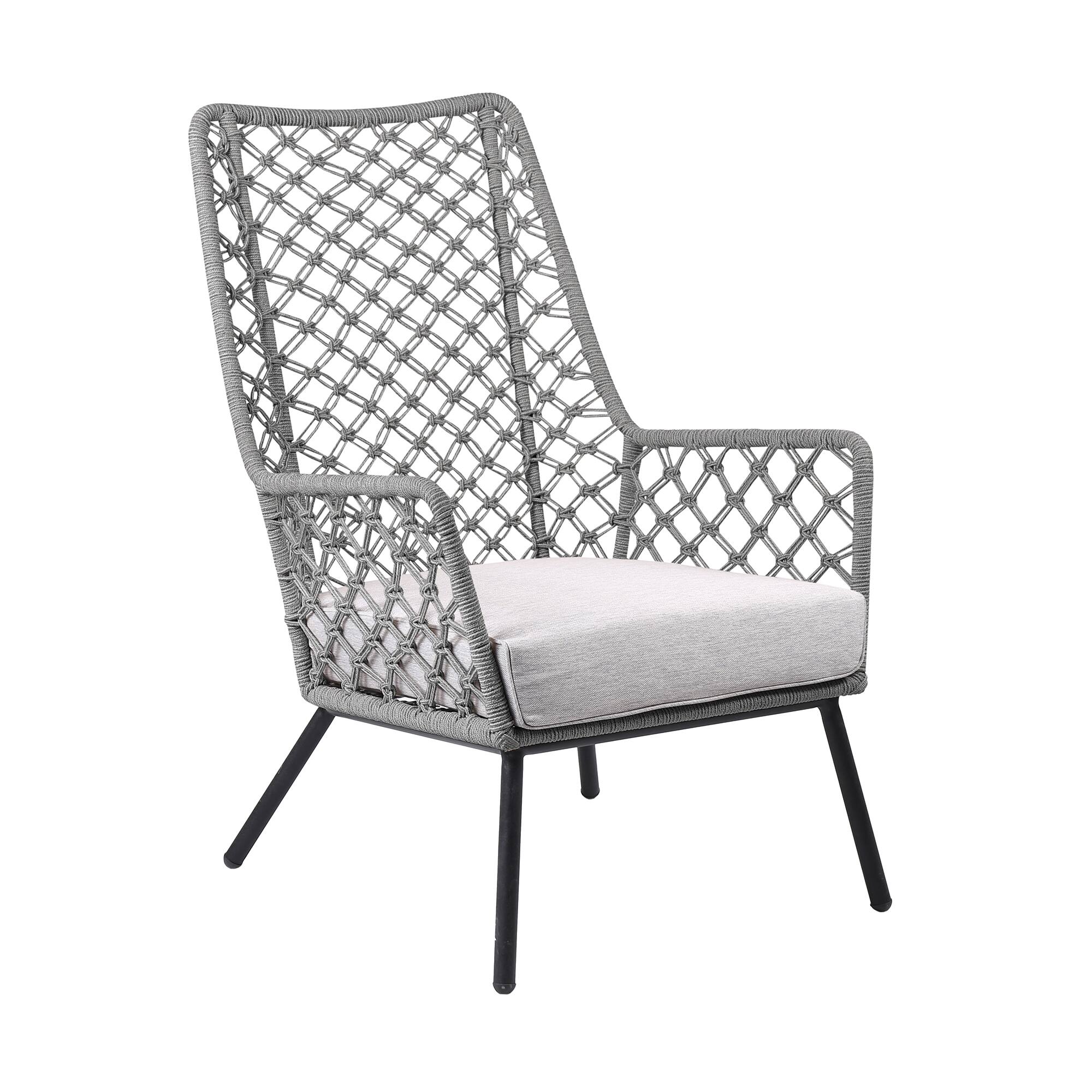 Front. Armen Living - Marco Indoor Outdoor Steel Lounge Chair with Gray Rope and Gray Cushion - Gray.