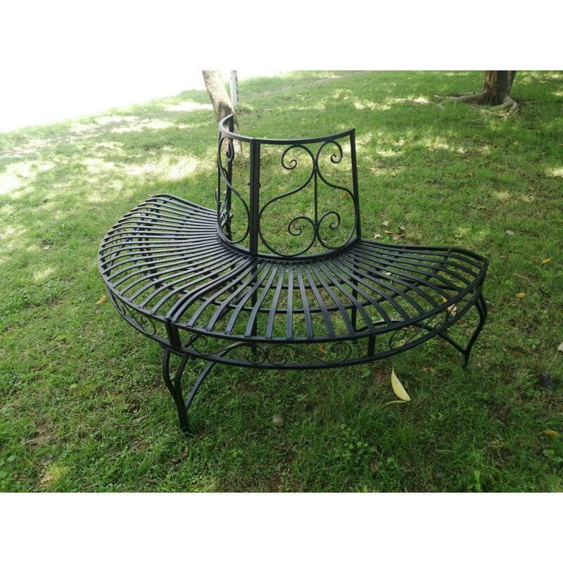 Left. Hivvago - Half-Circle Outdoor Black Powder Coated Aluminum Tree Bench - Black.