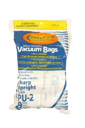 A MUST FOR ALLERGY SUFFERERS!!
844-9 Enviro Care TECHNOLOGIES Micro Filtration Vacuum Bags
99.7% Filtration Traps Microscopic Particles and Allergens
Filtración 99,7% Partículas y Alergénicos Microscópicos de Pies
99,7% Filtración Partículas Alergénicos Microscópicos de los Desvios
Designed to Fit:
oncus Pour:
seniado a Medida:
Sharp Upright Type PU-2
9 BAGS SACS BOLSAS
