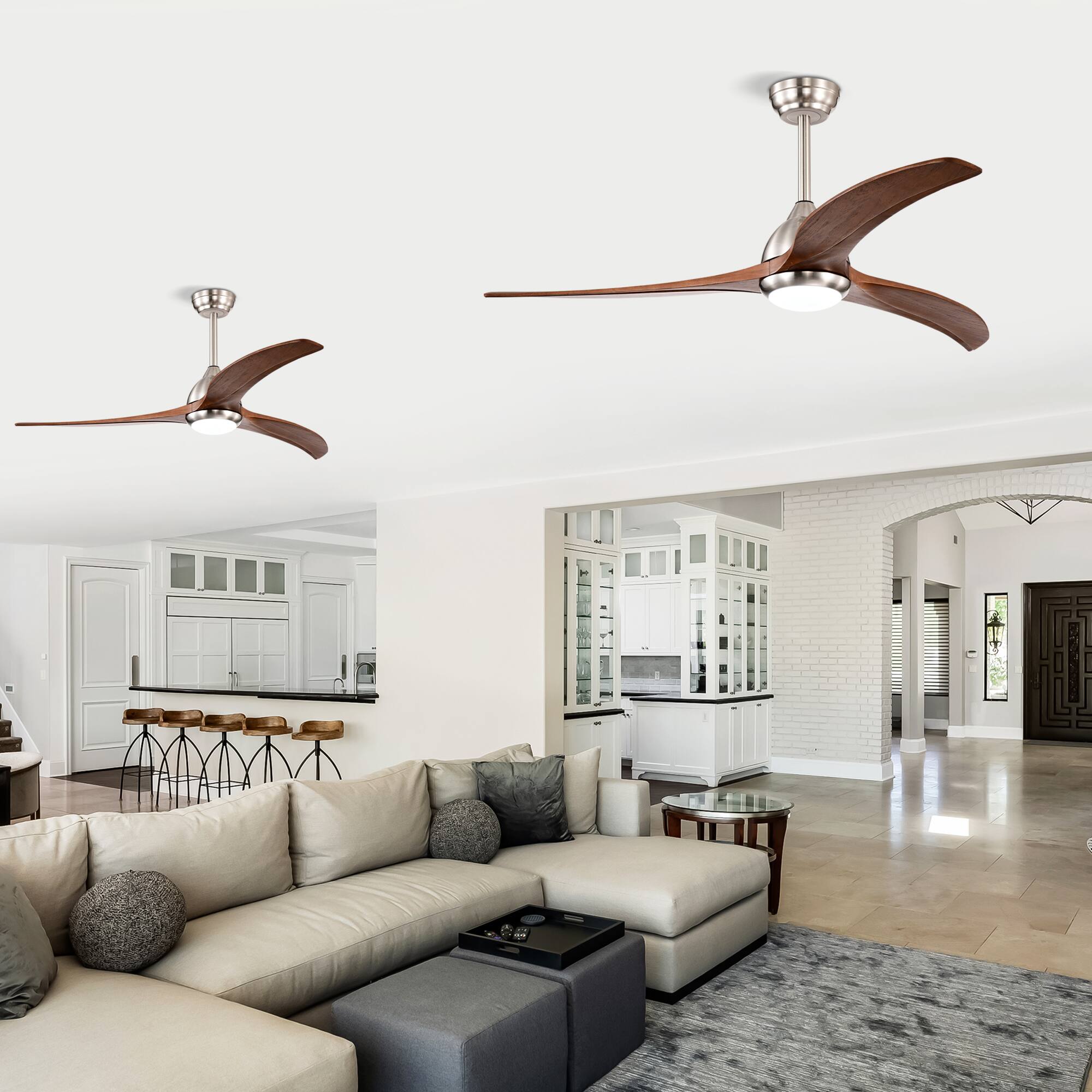 Back. Akoasm - 52" Solid Wood Indoor Outdoor Ceiling Fan with Light & Remote, Noiseless DC Motor, 3 Color Temperatures-Nickel.