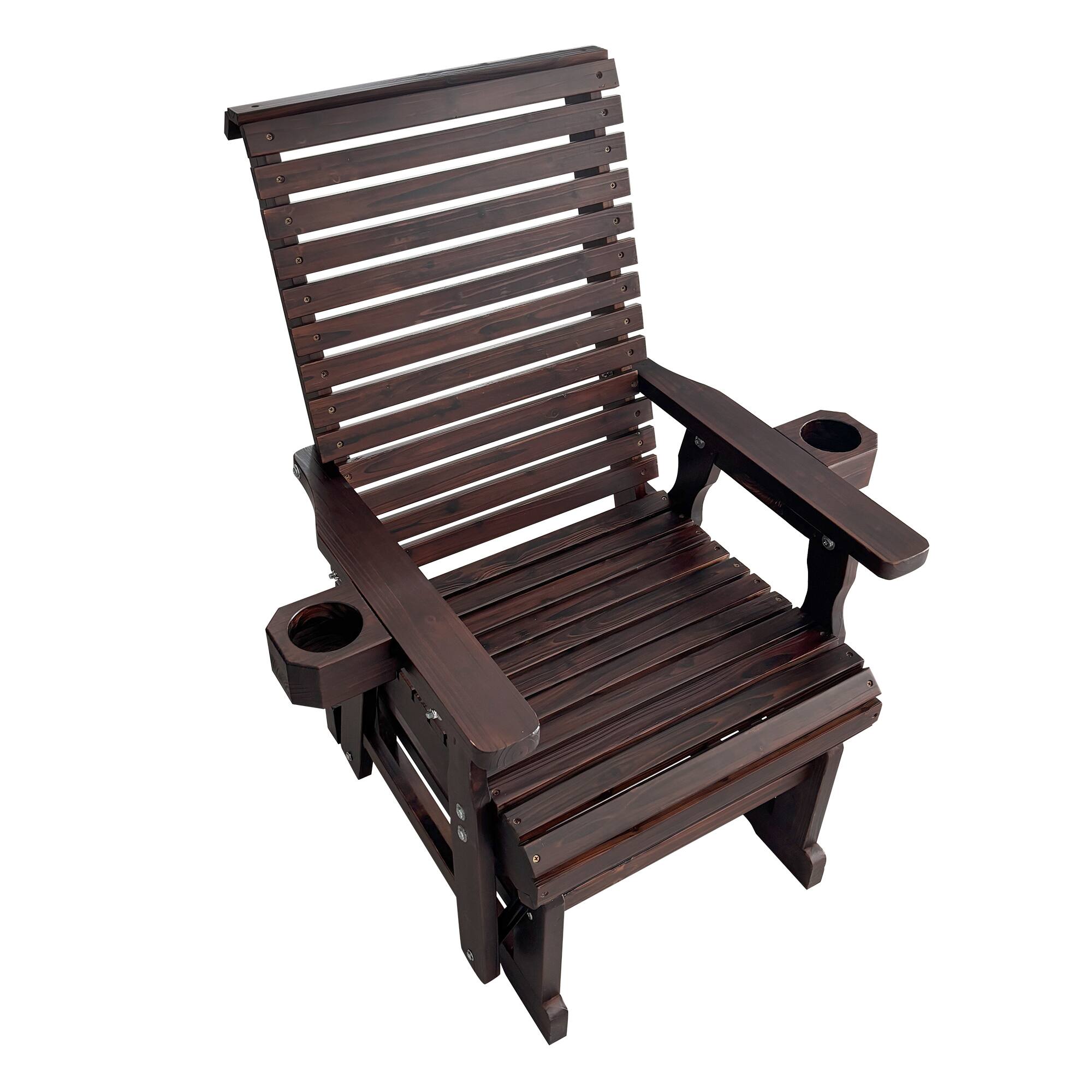 Alt View 5. Fortune Candy - Wooden Patio Glider w/High Back & Deep Contoured Seat, Solid Fir Wood, Heavy-Duty 600 lbs(1 Searter, 2 Pack) - Deep Brown.