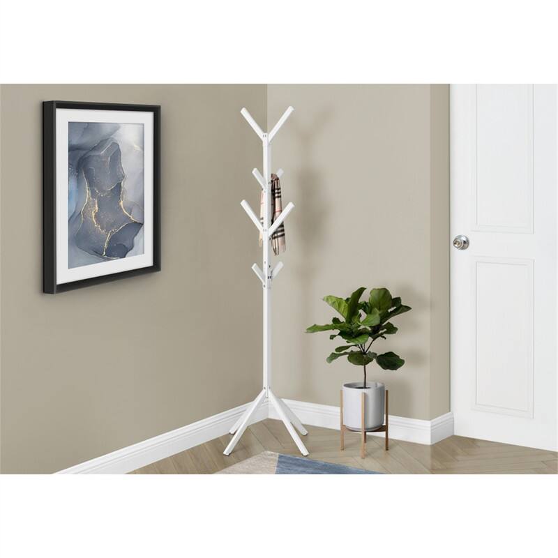 Angle. ALEXOUN - Modern Coat Rack, Hall Tree - Free Standing, 8 Hooks, Entryway, 70"h, Bedroom, Black Metal, Contemporary - White.