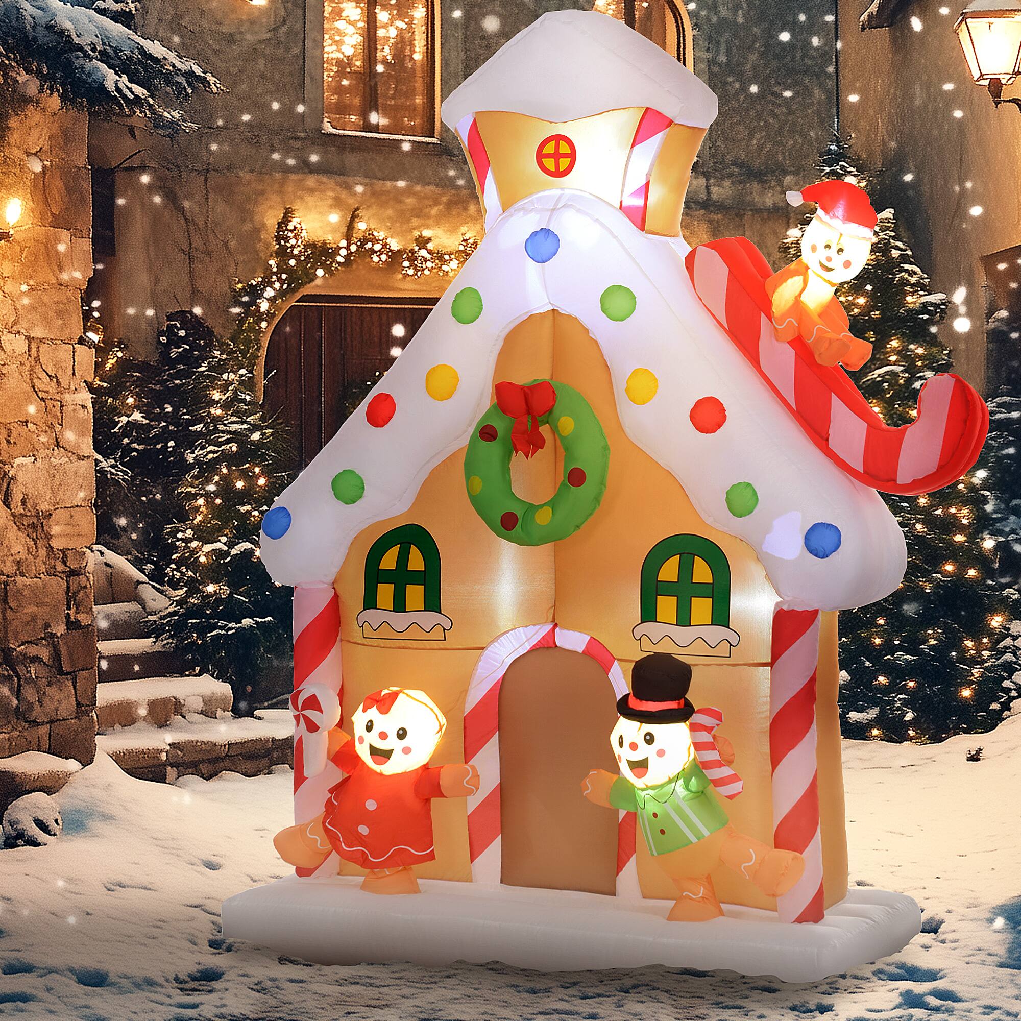 Alt View 7. Outsunny - 7FT Christmas Inflatable Gingerbread House, Giant Blow Up Decor with LED Lights - Multicolor.