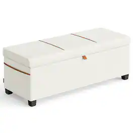 Songmics Home - Storage Ottoman Bench, Storage Chest,End of Bed Bench, 27 Gal. (103 L), for Bedroom, Entryway, Living Roo - Cream White