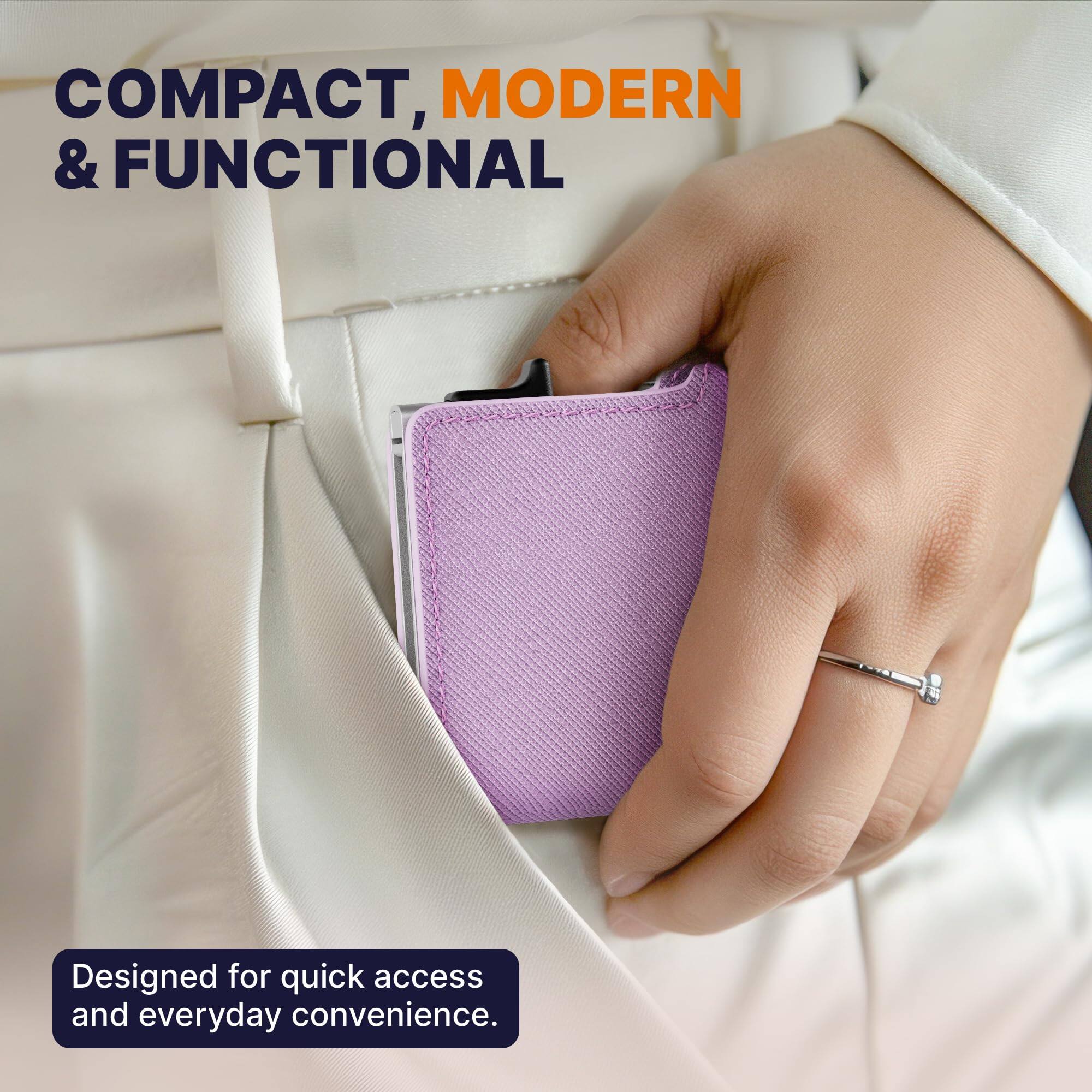 Alt View 3. Jadie Link - Small Rfid Wallet Women Slim Compact Travel Blocking Credit Card Holder Womens Smart Pop Minimalist Case Capacity 6-10 - Saffiano Light Pink.