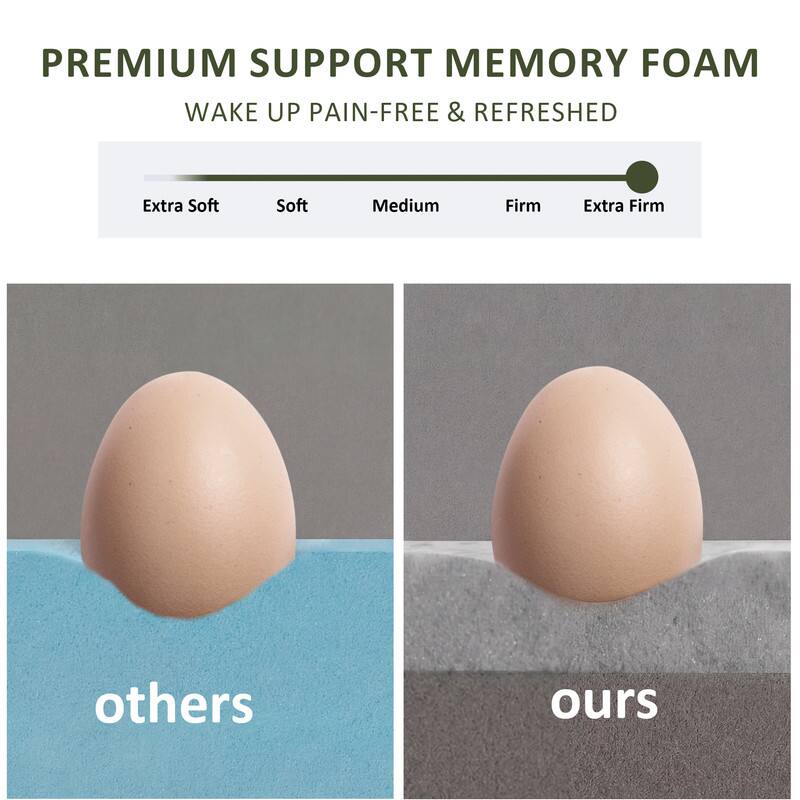 PREMIUM SUPPORT MEMORY FOAM  
WAKE UP PAIN-FREE & REFRESHED  

Extra Soft  Soft  Medium  Firm  Extra Firm  

others  

ours