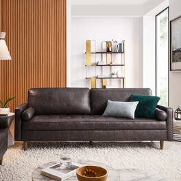 Valour 88" Leather Sofa by Modway - Brown