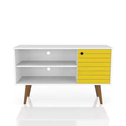 Front. Manhattan Comfort - Liberty Mid-Century Modern 43" TV Stand in White and Yellow - White and Yellow.