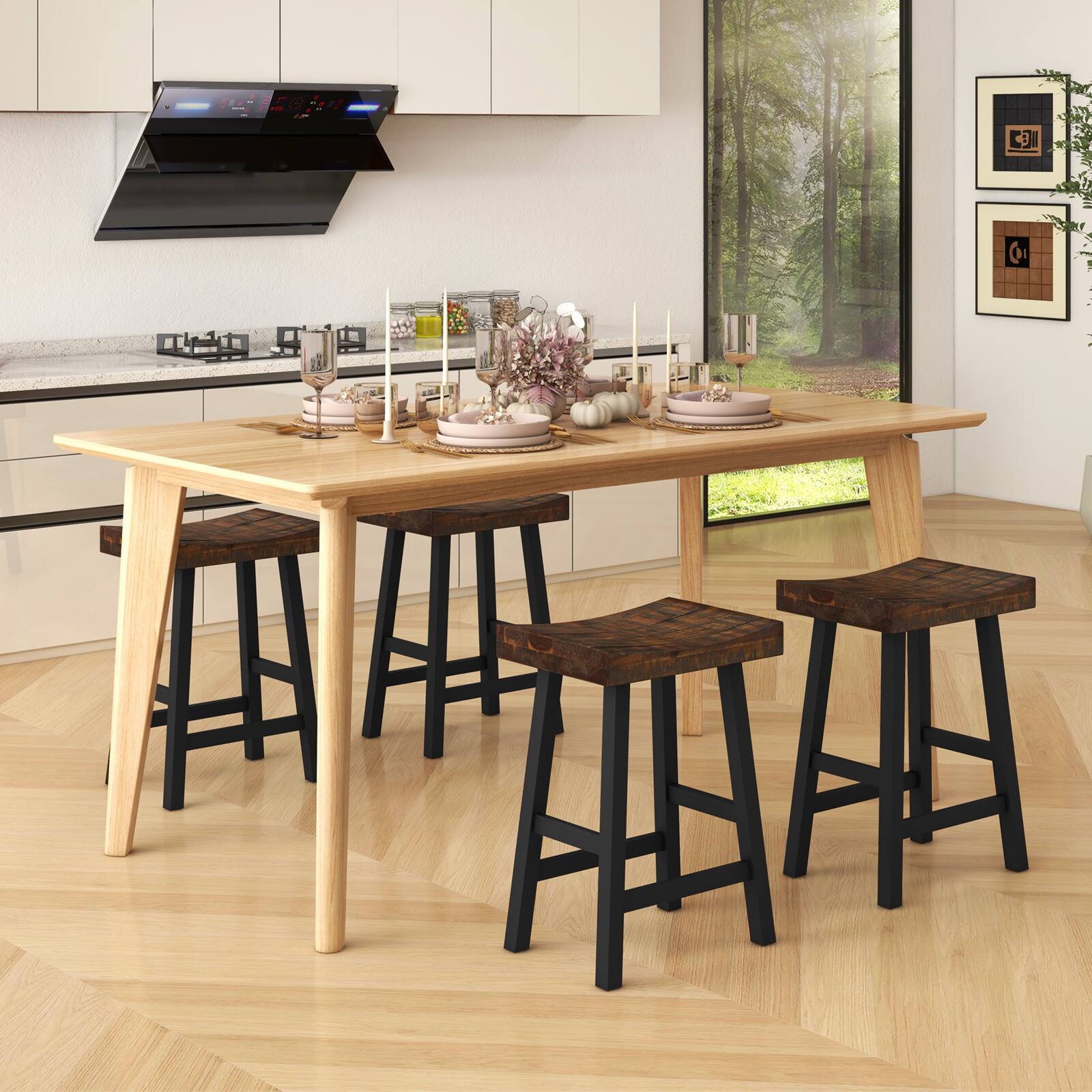 Alt View 1. Gymax - Gymax 24 Inch Bar Stools Set of 4 Counter Height Barstools w/ Saddle Seat - Brown, Black.