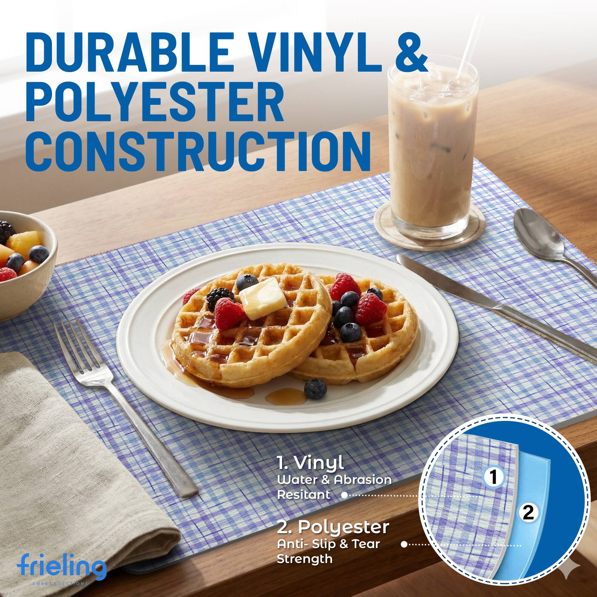 DURABLE VINYL & POLYESTER CONSTRUCTION

1. Vinyl Water & Abrasion Resistant
2. Polyester Anti-Slip & Tear Strength