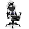 Front. Costway - Massage Gaming Chair Reclining Office Chair with Footrest - White + Black.