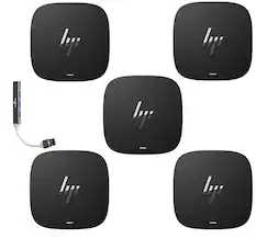 Front. HP - HP Thunderbolt 280W G4 Docking Station (4L1N6AV#ABA) Bundle with DKZ Hub USB-C, HDMI, Ethernet & USB-A (5-Pack) - Black.