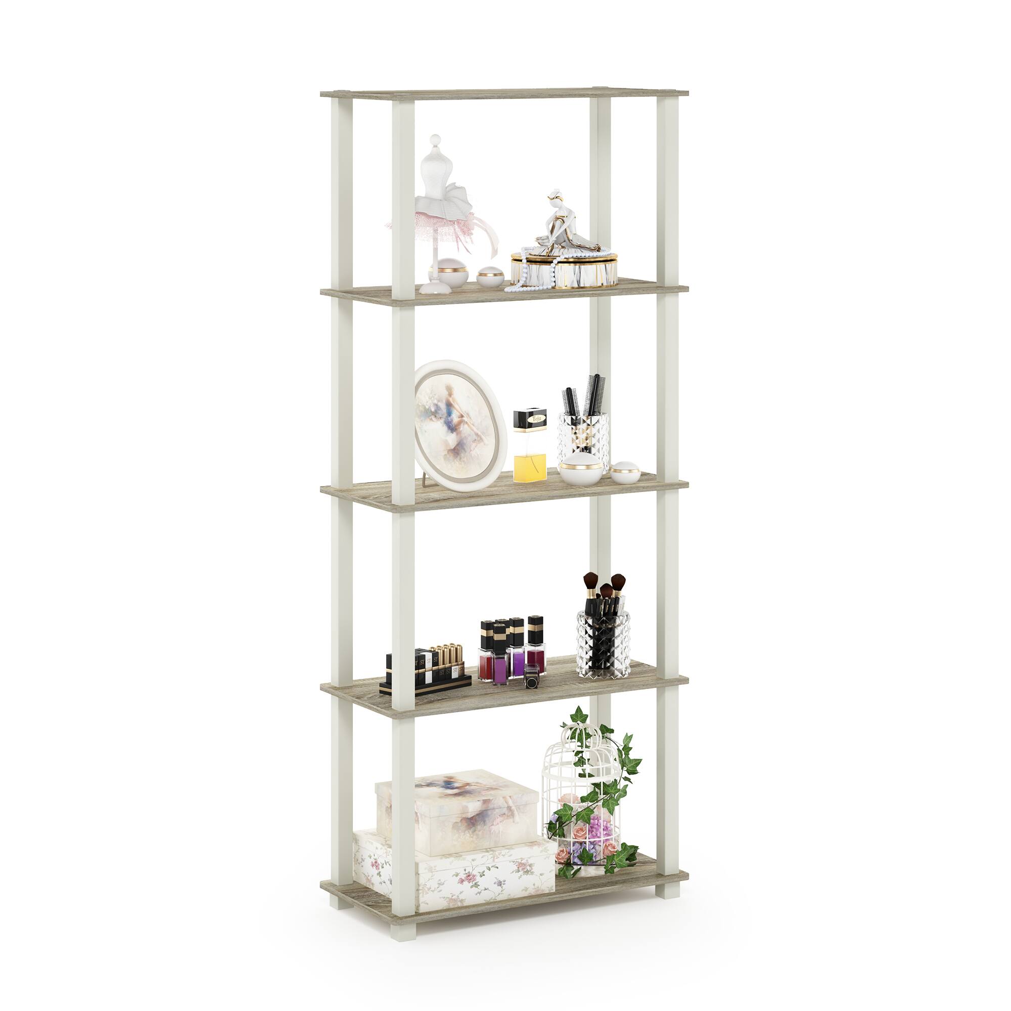 Alt View 3. Furinno - Turn-S-Tube 5-Tier Multipurpose Shelf Display Rack with Square Tubes, Sonoma Oak/White - Sonoma Oak/White.
