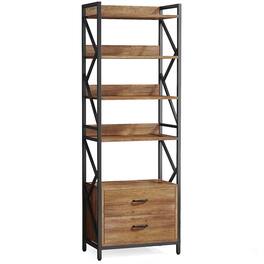 Kadyn - Bookshelf, Storage Shelf, Bookcase,70.86" Bookshelf, Industrial 5-Tier Bookcase with 2 Drawers - Brown