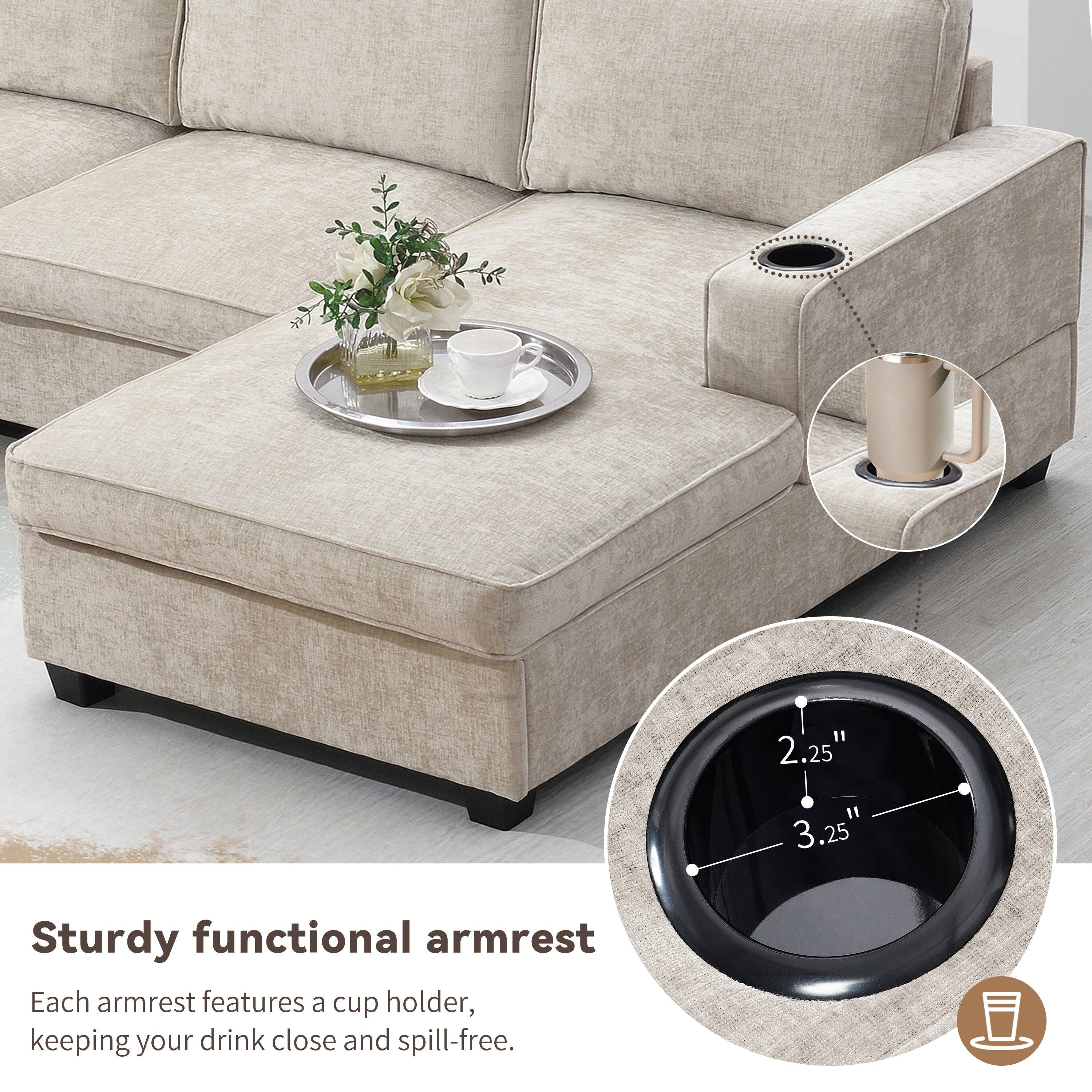 2.25" 3.25" Sturdy functional armrest  
Each armrest features a cup holder, keeping your drink close and spill-free.