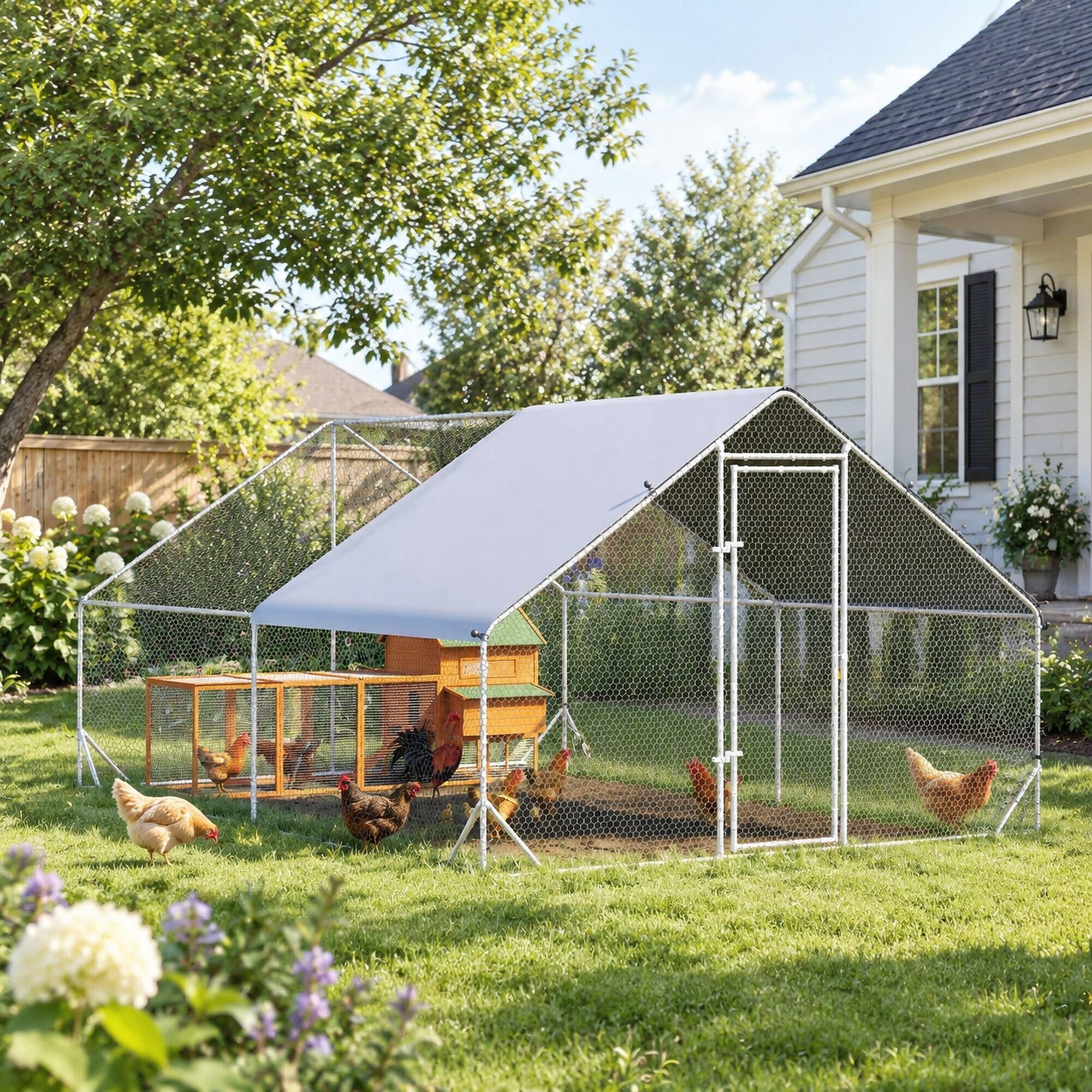 RYHNUYNE Metal Chicken Coop, Walk In Run, 9.8 x 13.1 x 6.6 ft ...