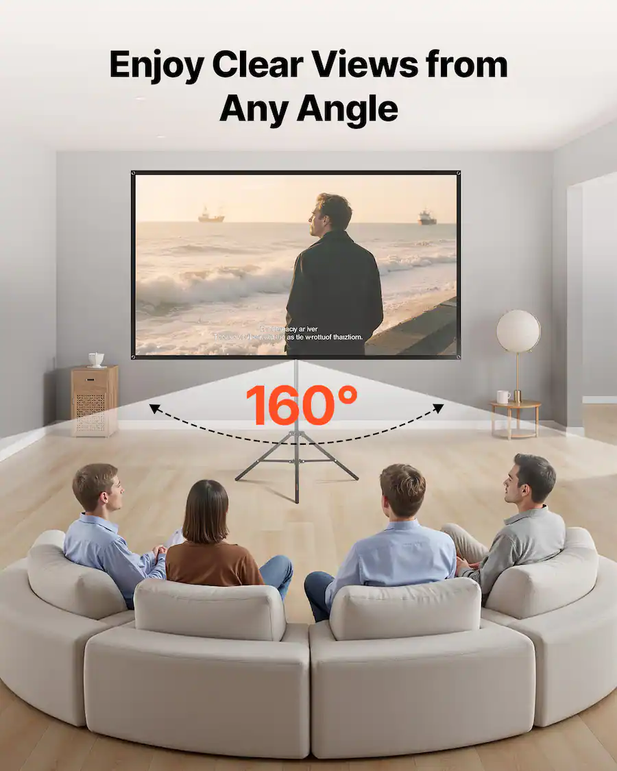 Large Format Projector Screen VEVOR Projector Screen with Stand, 80Inch 160° Wide Angle Indoor ...