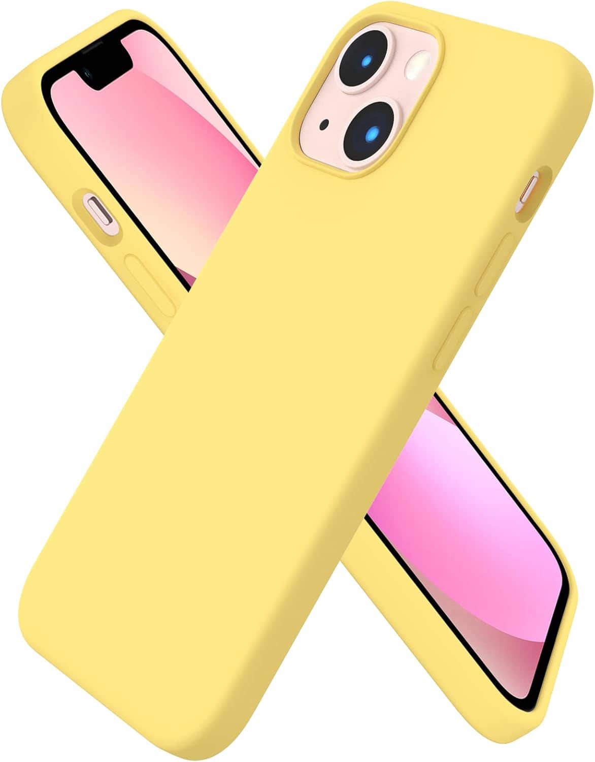 Ornarto - Compatible with iPhone 13 Mini Case 5.4", Slim Liquid Silicone 3 Layers Full Covered Cover - Lemon Yellow