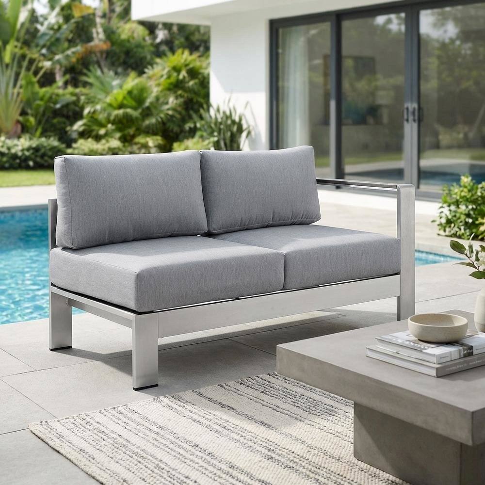 Left. Outdoor Escape - Outdoor Corner Sectional Sofa With Armrests And Cushioned Seating - Gray.