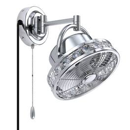 Parrot Uncle - 10" Modern 3-Blade Crystal Wall Mount Fan with Pull Chain - Chrome