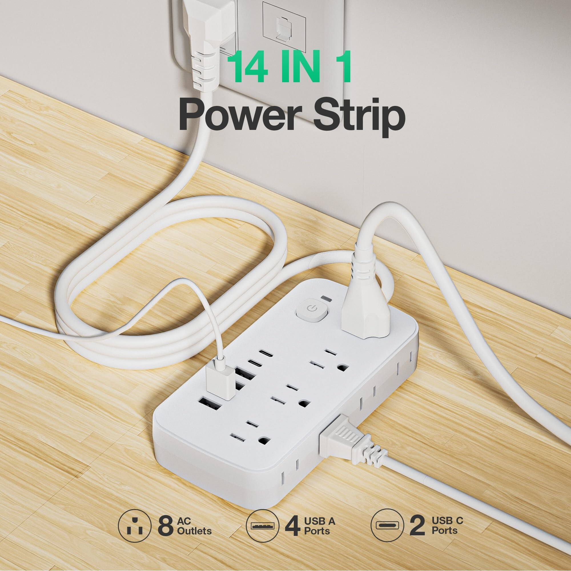 14 IN 1 Power Strip  
AC 8 Outlets - USB A 4 Ports - USB C 2 Ports