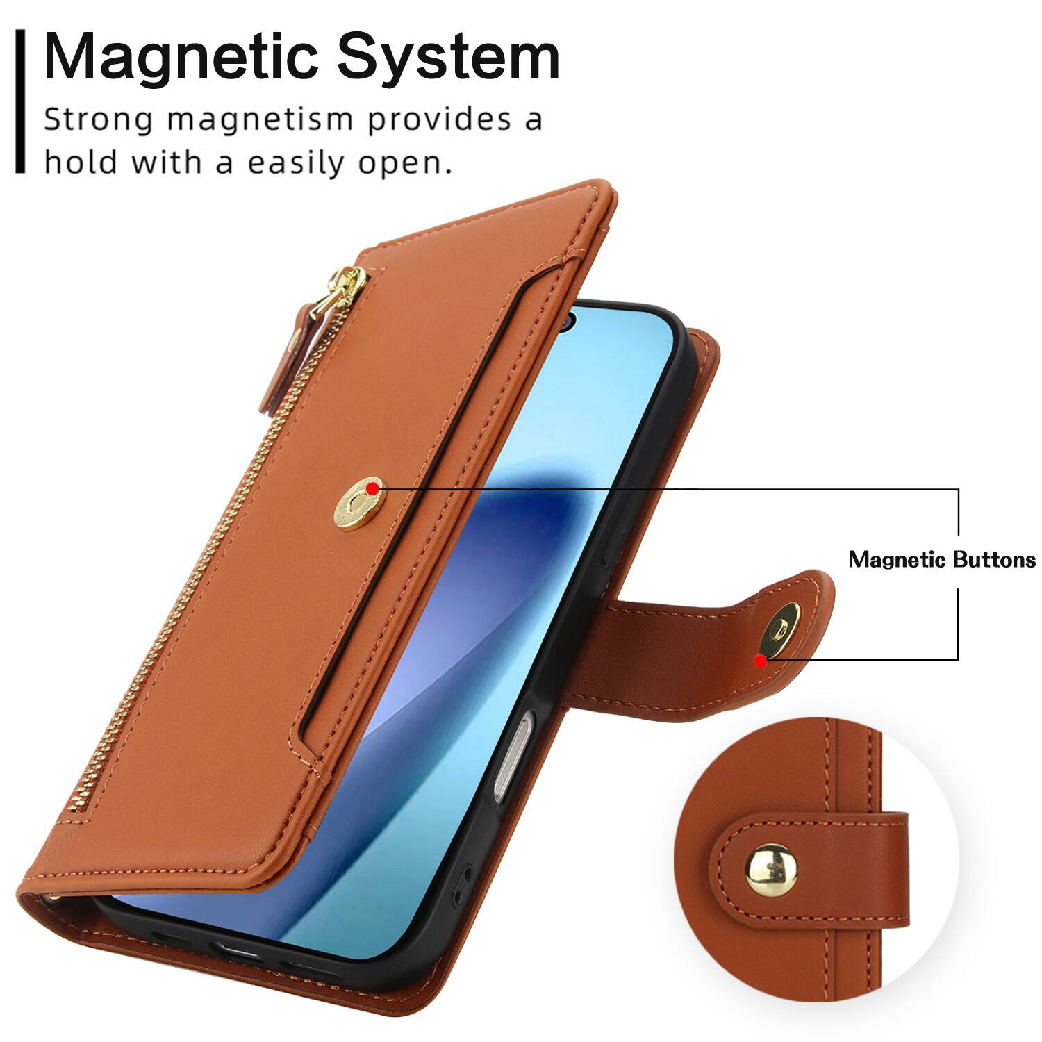 Magnetic System  
Strong magnetism provides a hold with a easily open.  
Magnetic Buttons