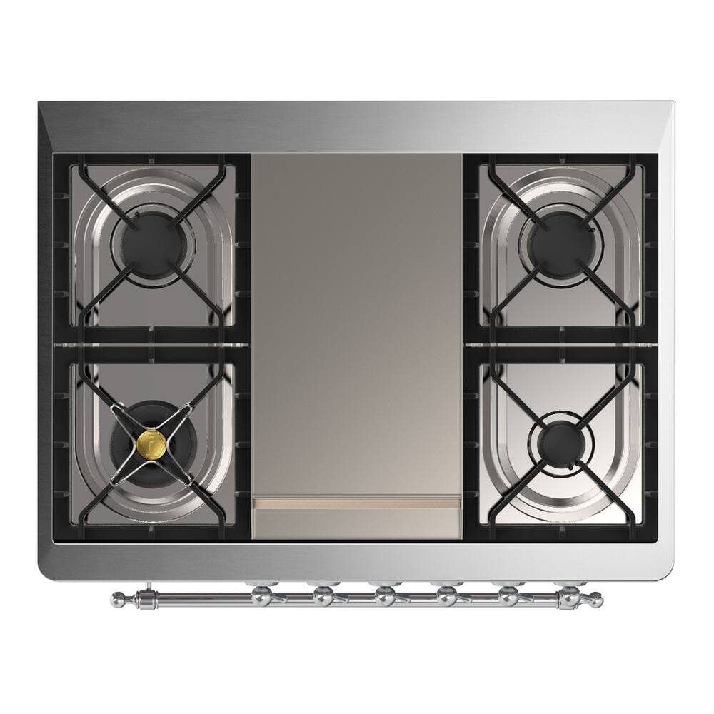 Alt View 3. ILVE - ILVE Majestic III Series 36 in. Dual Fuel Range with 6 Sealed Burners + Griddle (Liquid Propane, Chrome Trim) - Midnight Blue.