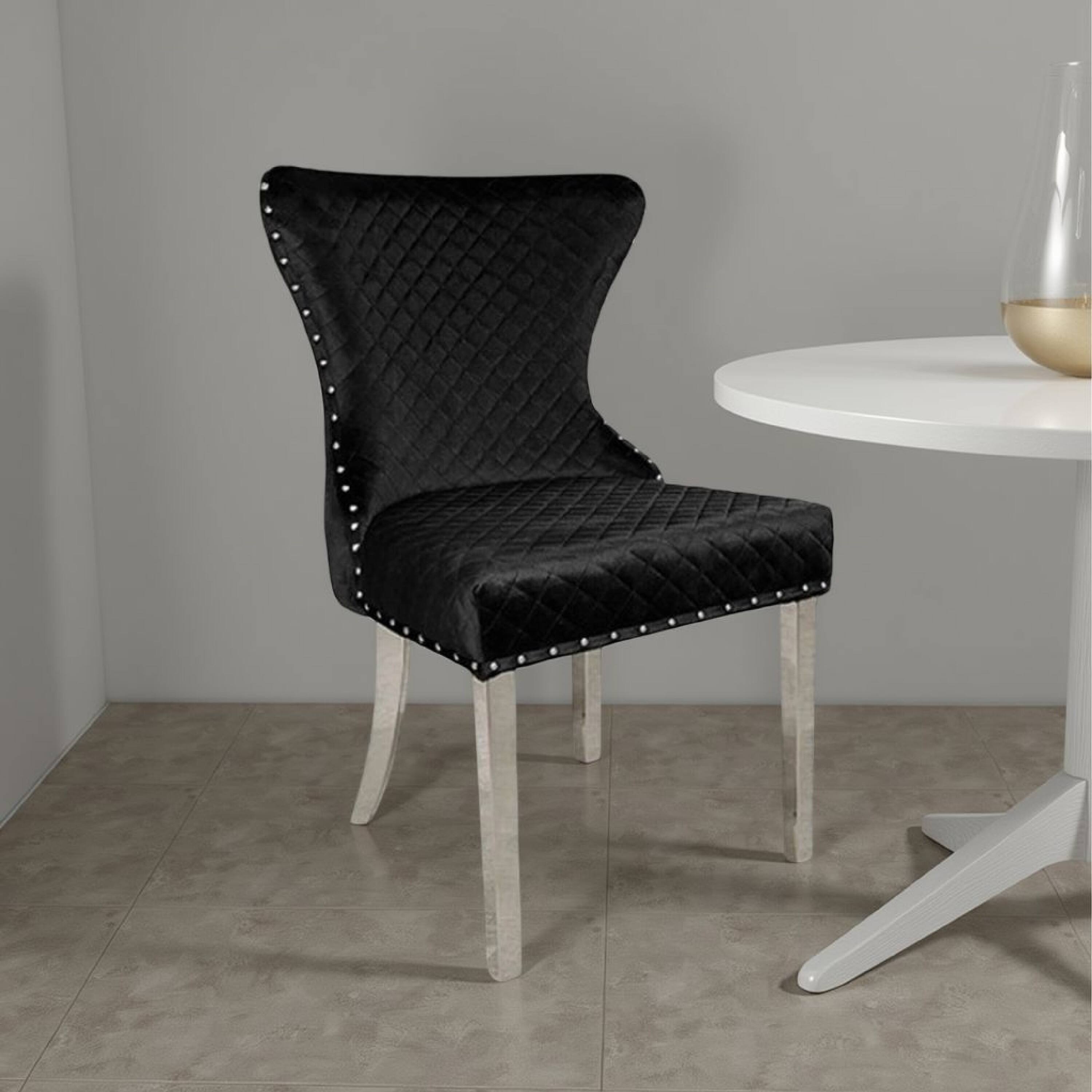 Alt View 5. Manhattan Lane - Anova Side Dining Chair Set of 2, Rivet Trim, Silver Stainless Steel, Black Fabric - Black, Silver.