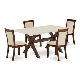 East West Furniture - 5-Piece Dining Room Set Contains a Dinning Table and 4 Light Beige Linen Fabric Upholstered Chairs - Multi-Color
