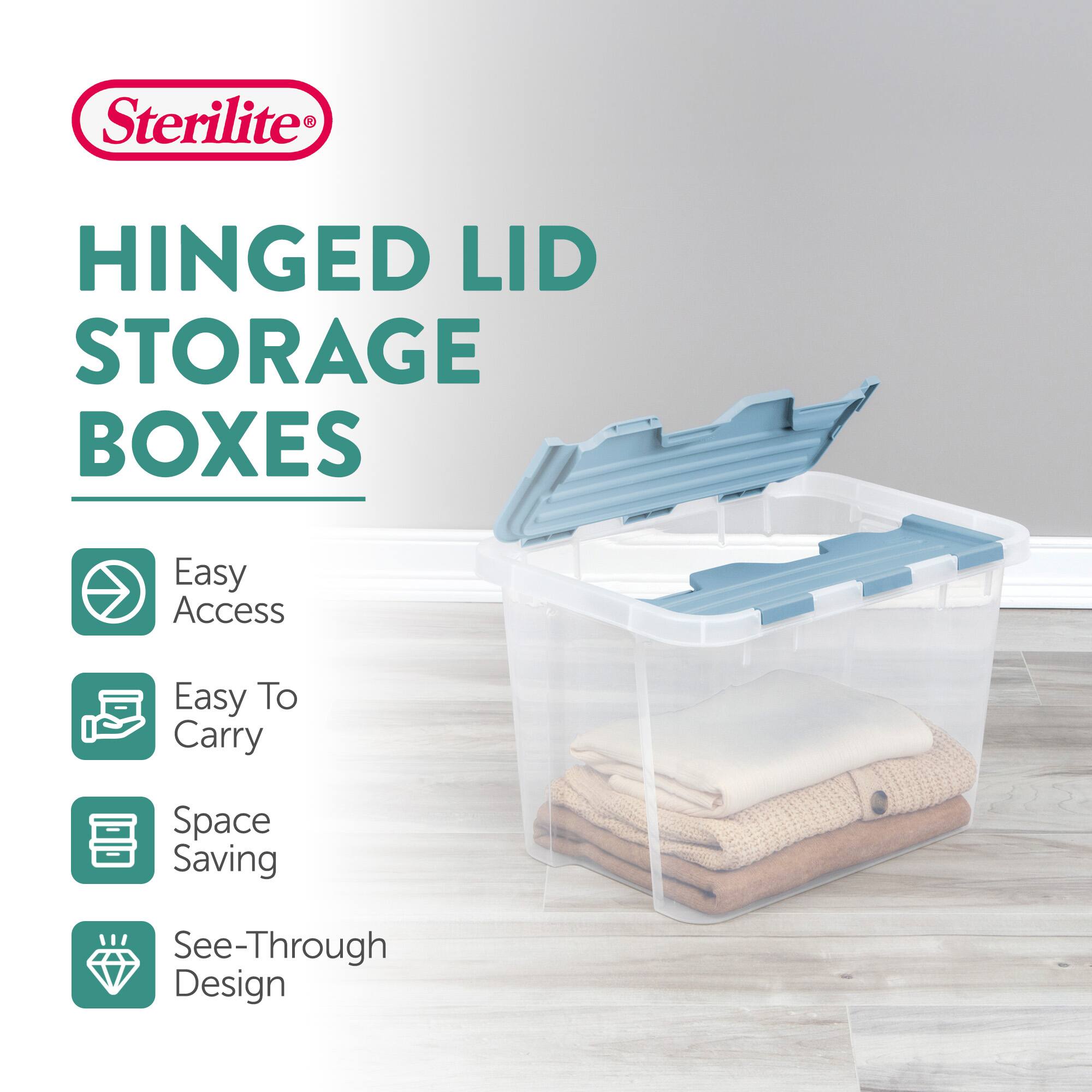 Sterilite HINGED LID STORAGE BOXES

Easy Access
Easy To Carry
Space Saving
See-Through Design