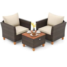 Boyel Living - 3 Pieces Patio PE Wicker Furniture Set 29.0-in L x 27.5-in W x 25.5-in H - Beige