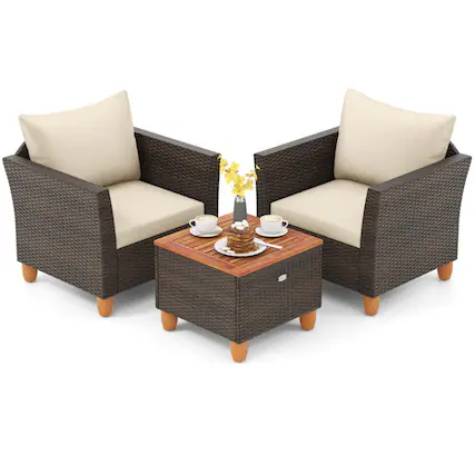 Front. Boyel Living - Beige 3 Pieces Patio PE Wicker Furniture Set 29.0-in L x 27.5-in W x 25.5-in H - Beige.