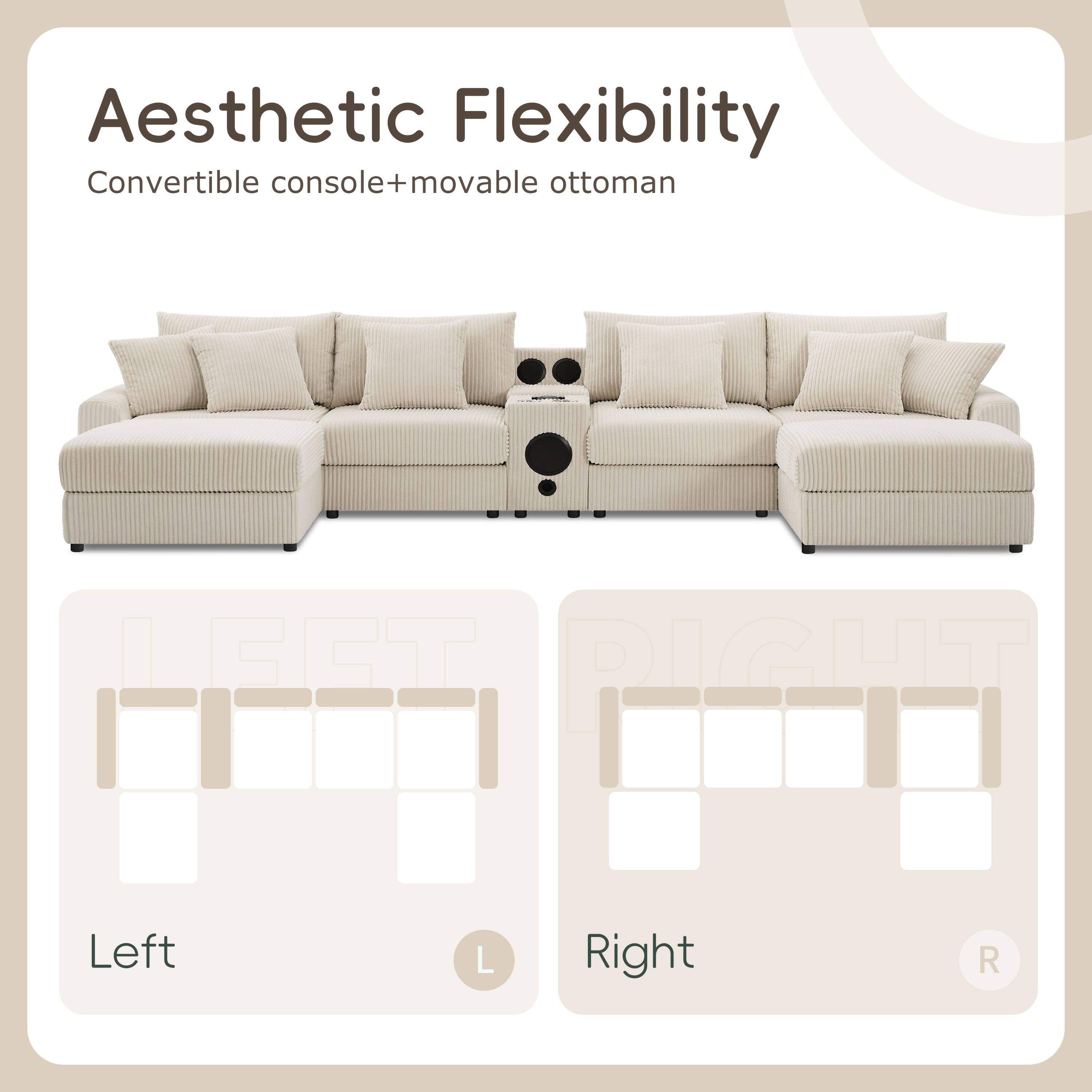 Aesthetic Flexibility  
Convertible console+movable ottoman  

Left L  
Right R